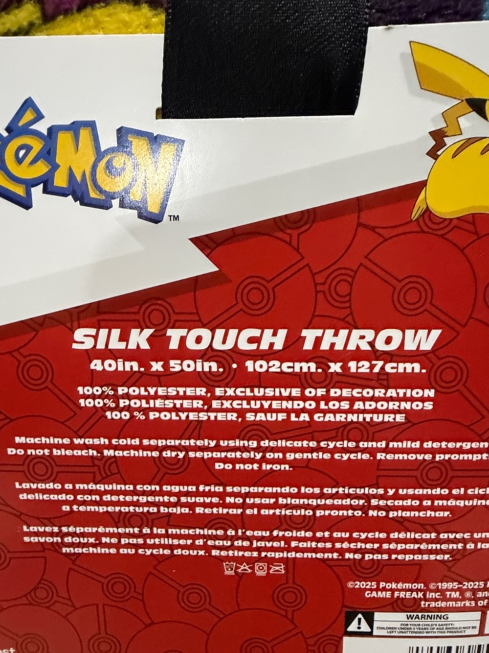 Pokémon Pikachu Silk Touch Throw Blanket - Yellow & Purple - Picture 3 of 3